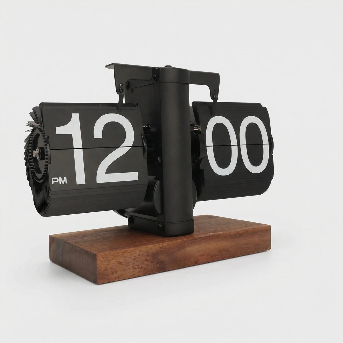 Retro Mechanical Flip Panel Wood Tone Desk Clock
