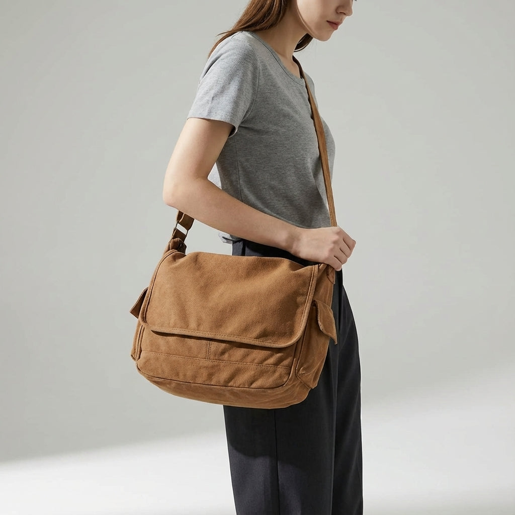 Vintage Reinforced Cotton Canvas Adjustable Strap Crossbody Shoulder Bag