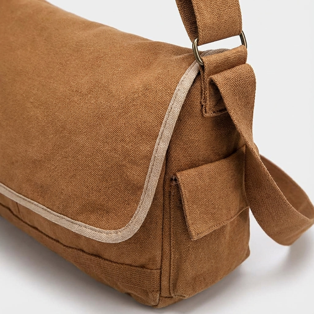 Vintage Reinforced Cotton Canvas Adjustable Strap Crossbody Shoulder Bag