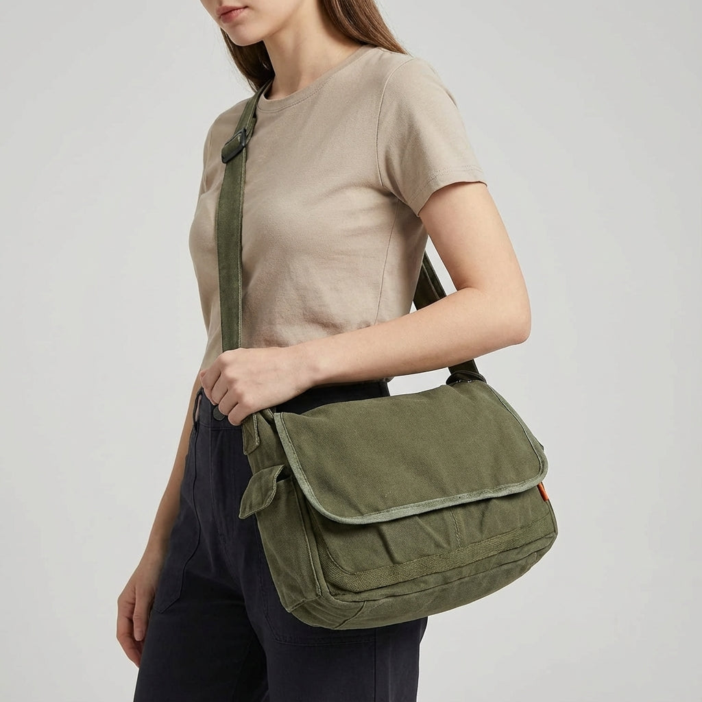 Vintage Reinforced Cotton Canvas Adjustable Strap Crossbody Shoulder Bag