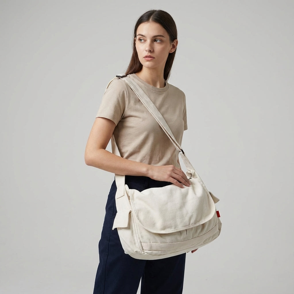 Vintage Reinforced Cotton Canvas Adjustable Strap Crossbody Shoulder Bag