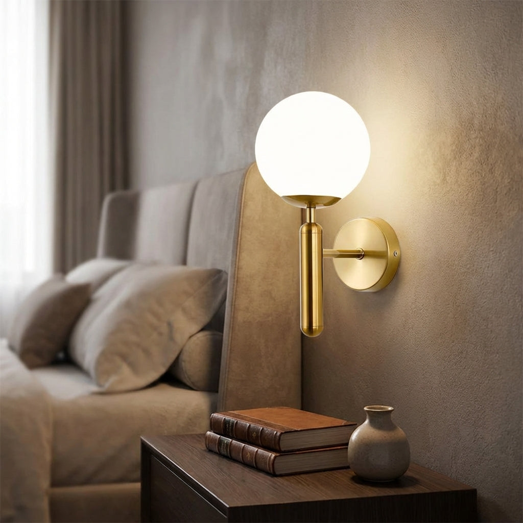 Slim Copper Stem Handmade Rippled Glass Wall Light