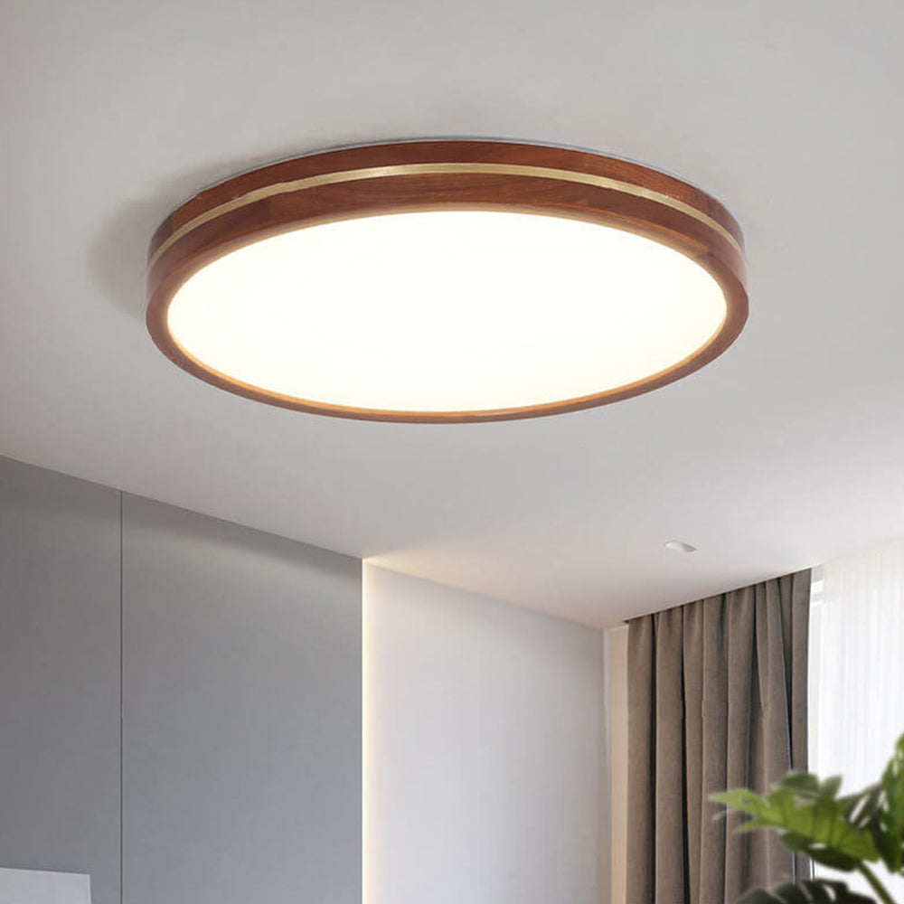 Circular Wood Surround Dimmable Flush Mount Ceiling Light