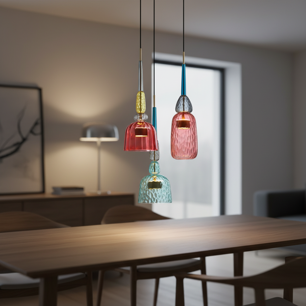 Cylindrical Colored Glass Shade Hanging Pendant Light