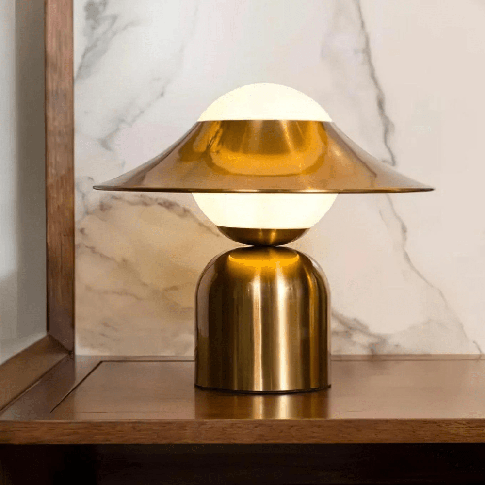 Retro Metal and Glass Dimmable Table Lamp with Playful Hat Shape
