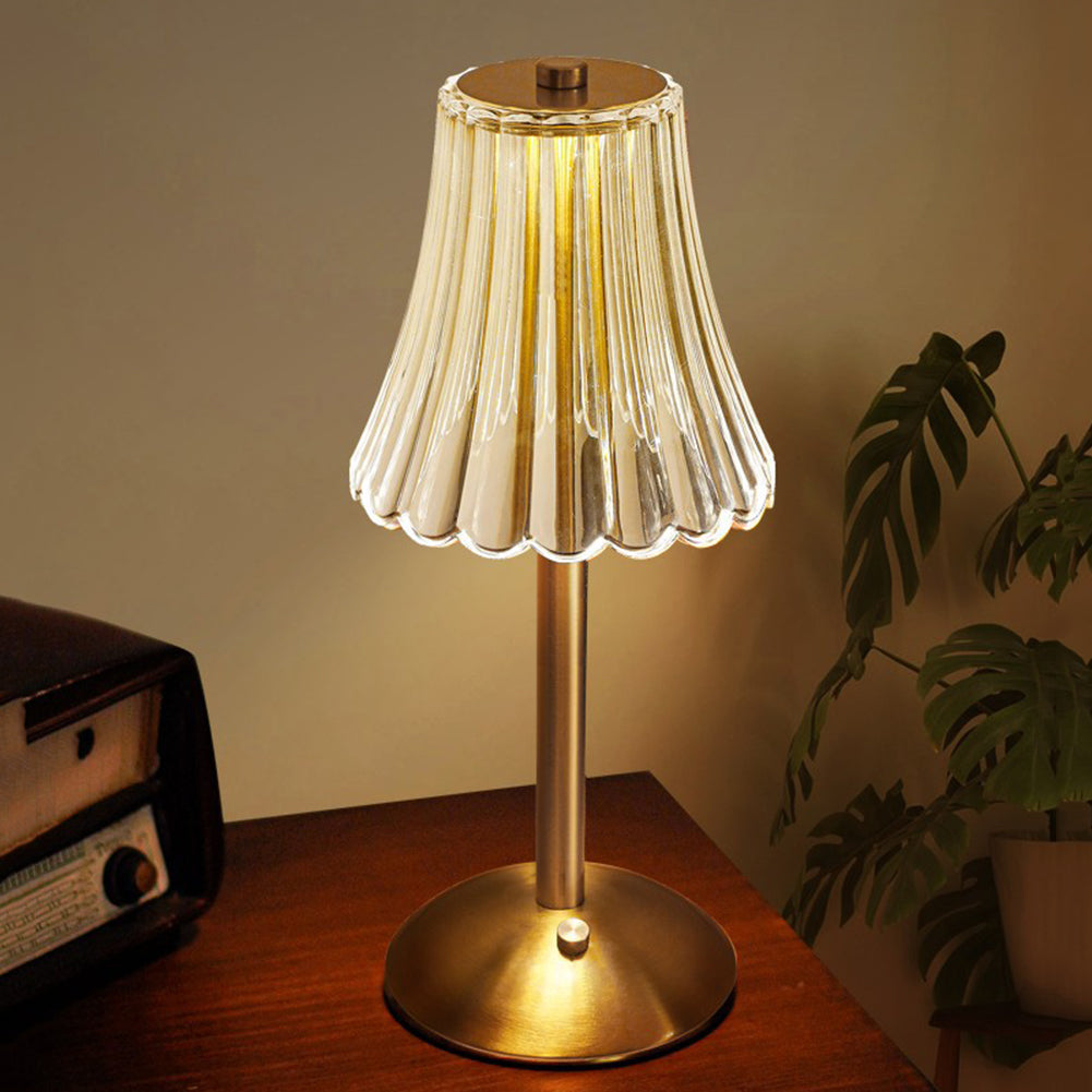 Crystal Shade Brushed Aluminum Touch Control Rechargeable Table Lamp
