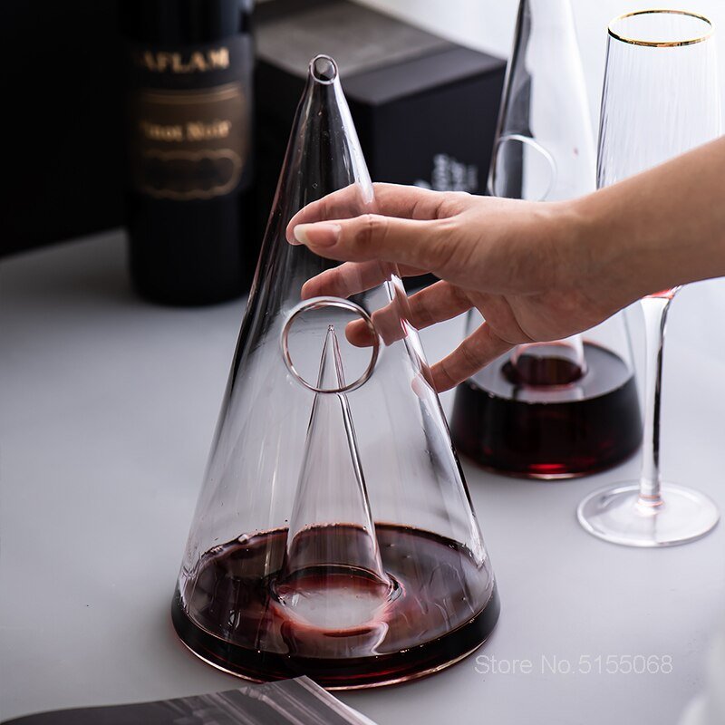 Sleek Conical Glass Wine Carafe Decanter