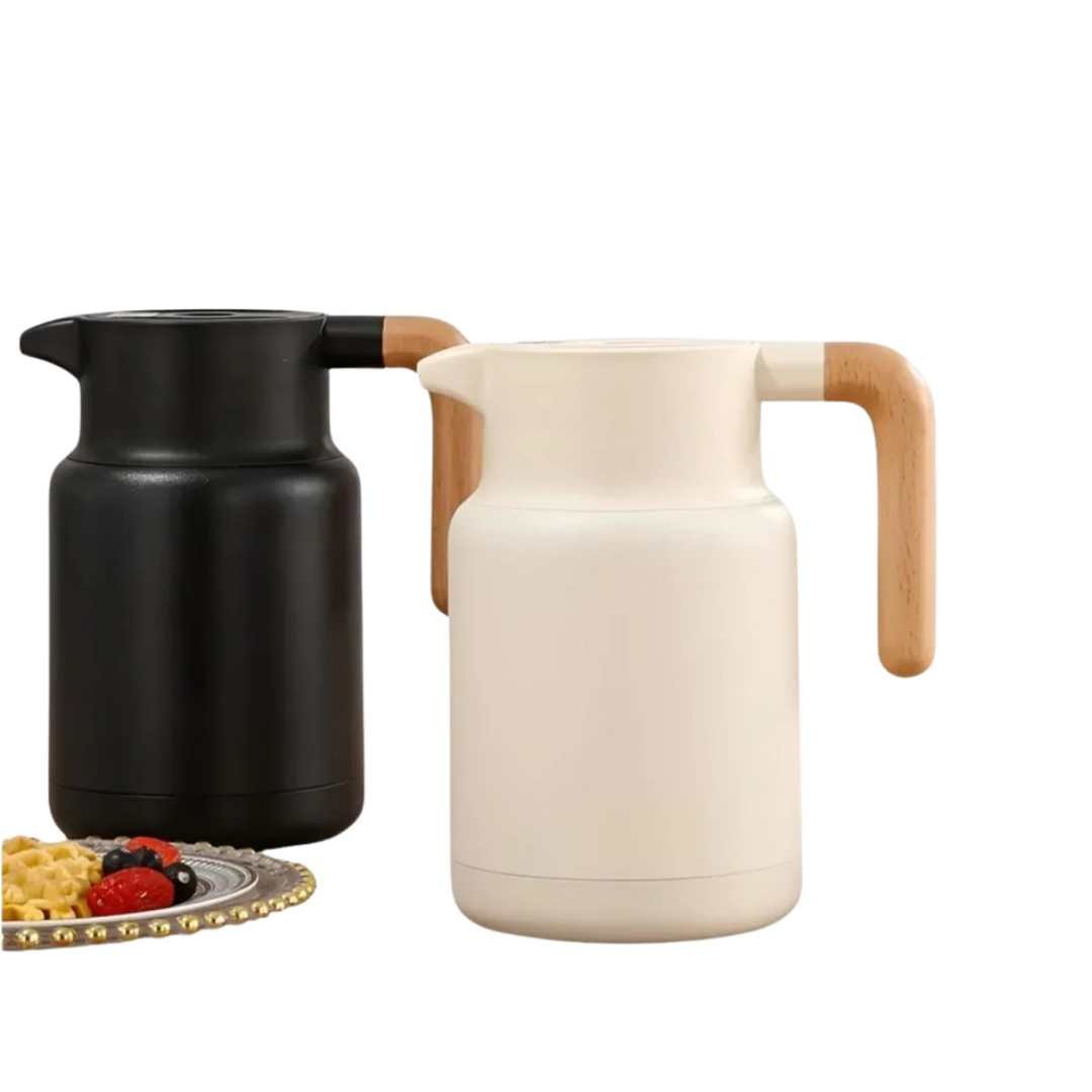 Wooden Handle Double Wall Stainless Steel Insulated Carafe