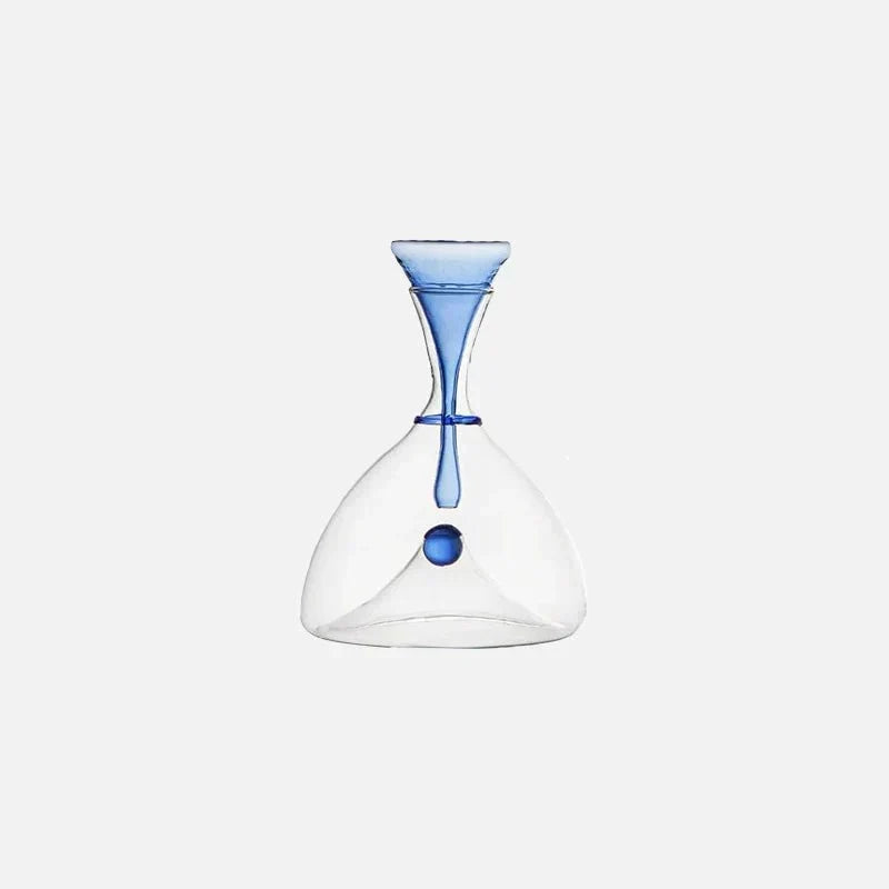 Hand Blown Curved Glass Wine Decanter With Sphere Stopper