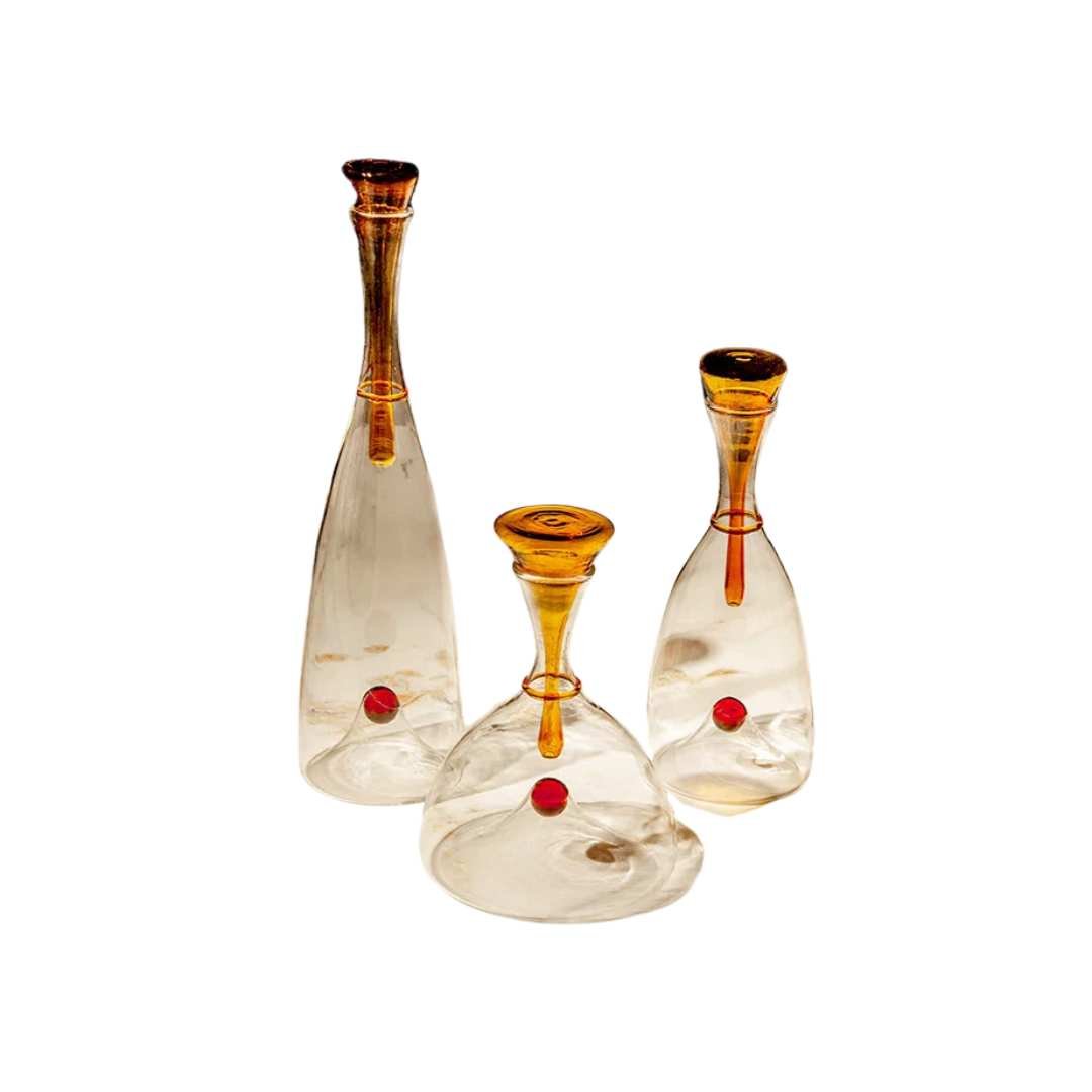 Hand Blown Curved Glass Wine Decanter With Sphere Stopper