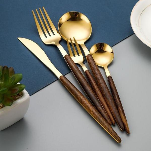 Wooden Handle Stainless Steel Ergonomic Flatware Cutlery Set