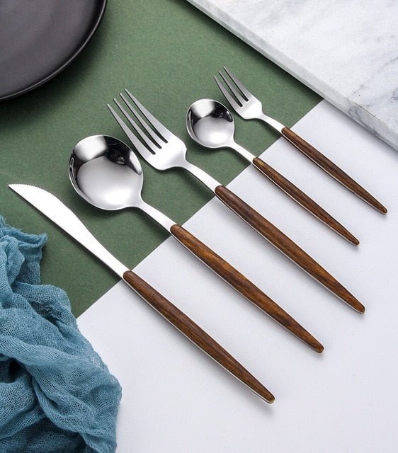 Wooden Handle Stainless Steel Ergonomic Flatware Cutlery Set