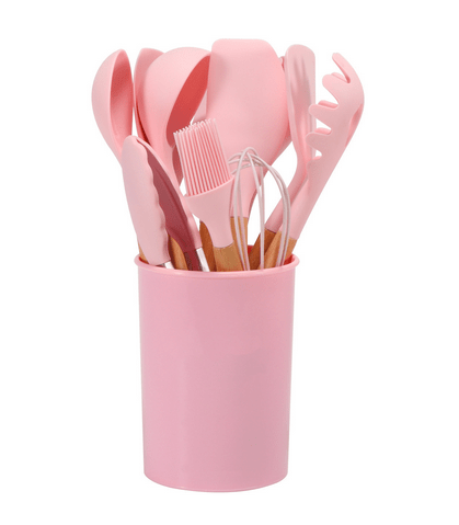 Heat Resistant Bamboo Handle Silicone Kitchen Utensil Cutlery Set