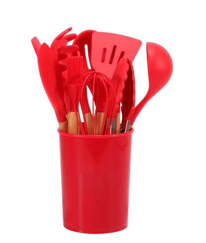 Heat Resistant Bamboo Handle Silicone Kitchen Utensil Cutlery Set