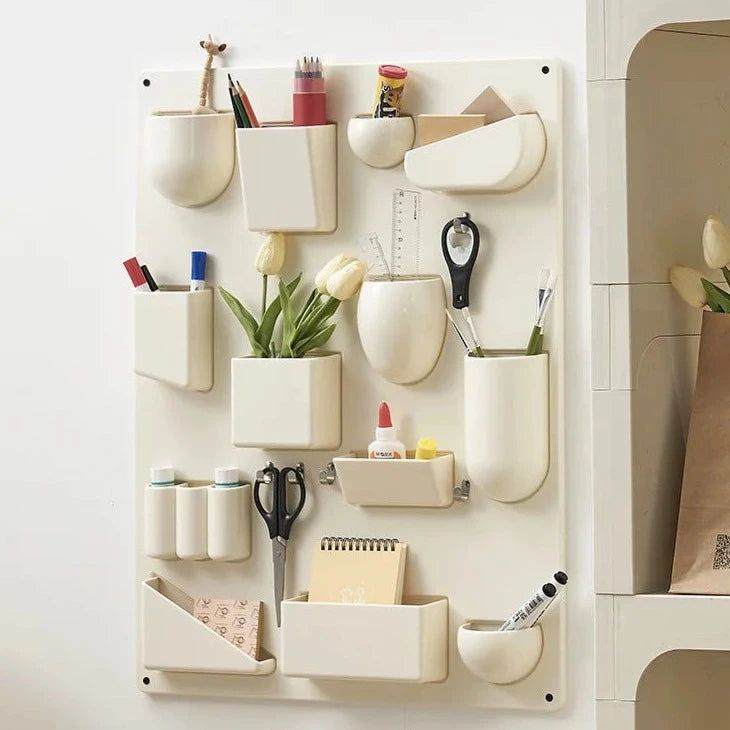 Multi Pocket Hooks Clips Plastic Wall Storage Shelf Organizer