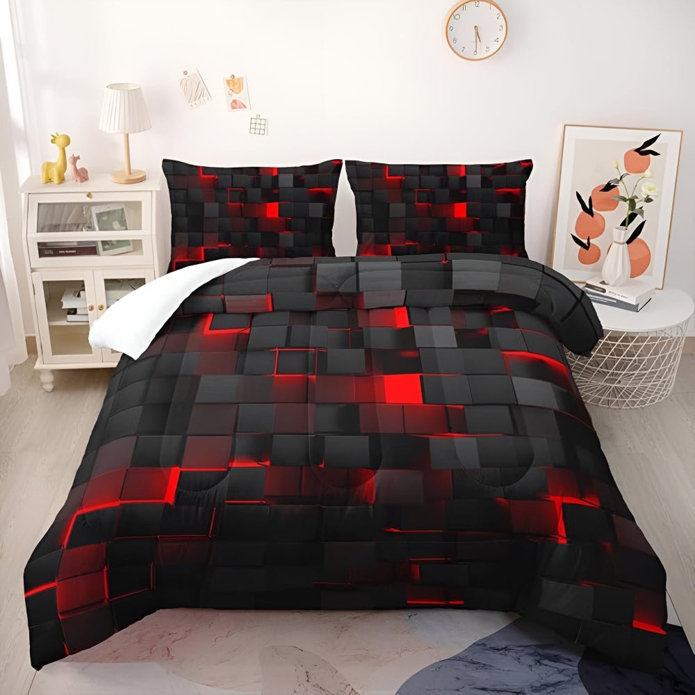 Futuristic Neon Grid 3D Print Microfiber Duvet Cover Set