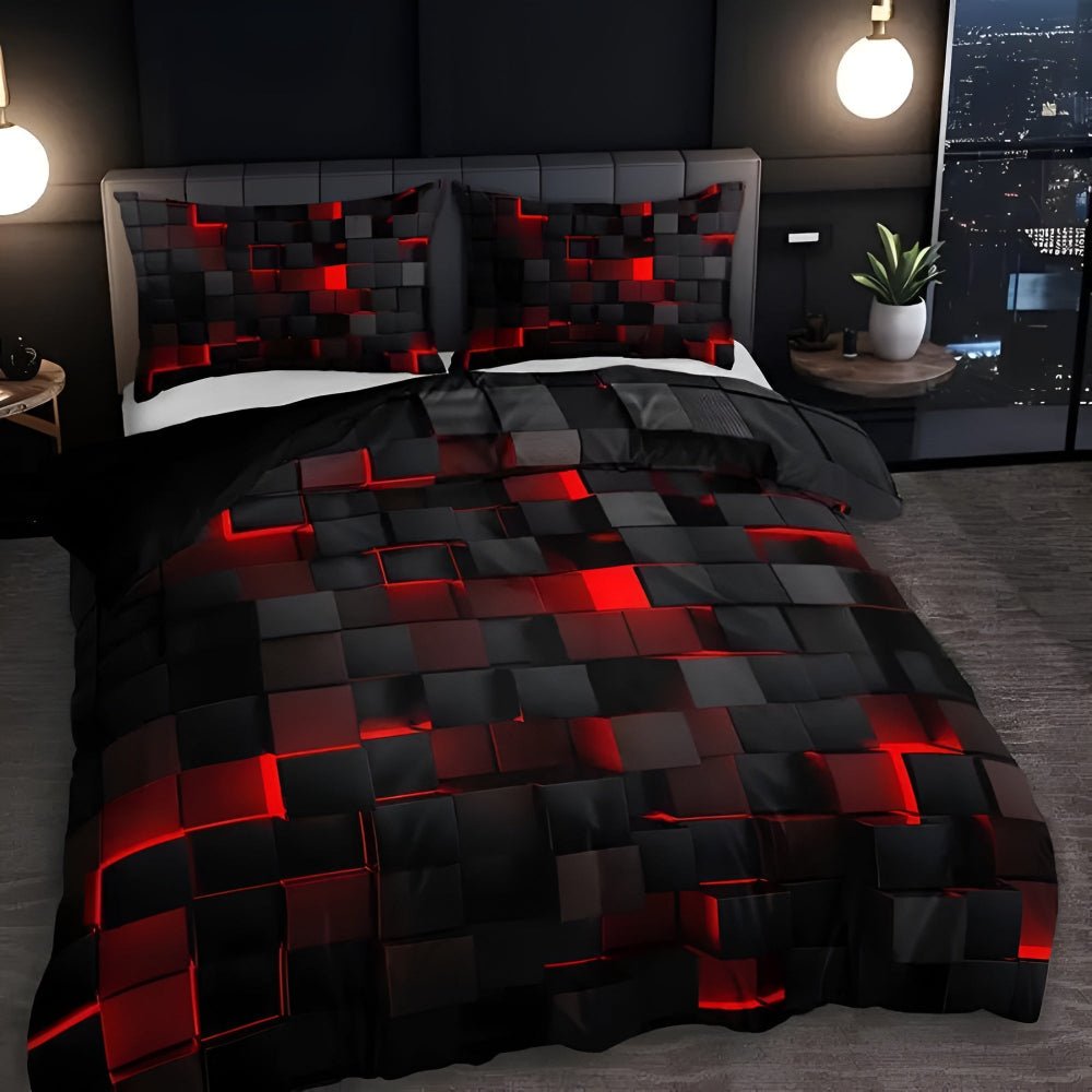 Futuristic Neon Grid 3D Print Microfiber Duvet Cover Set