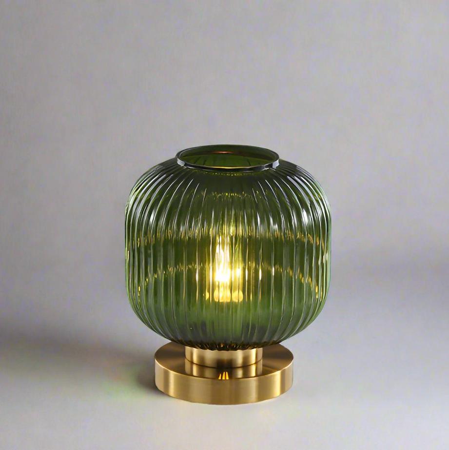 Scandinavian Amber Cut Glass Slim Metal Table Lamp