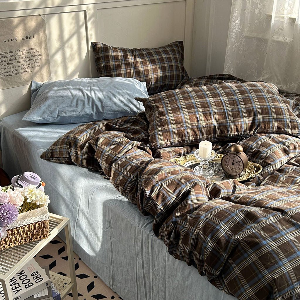 Vintage Checkered Cottage Cotton Duvet Cover Bedding Set