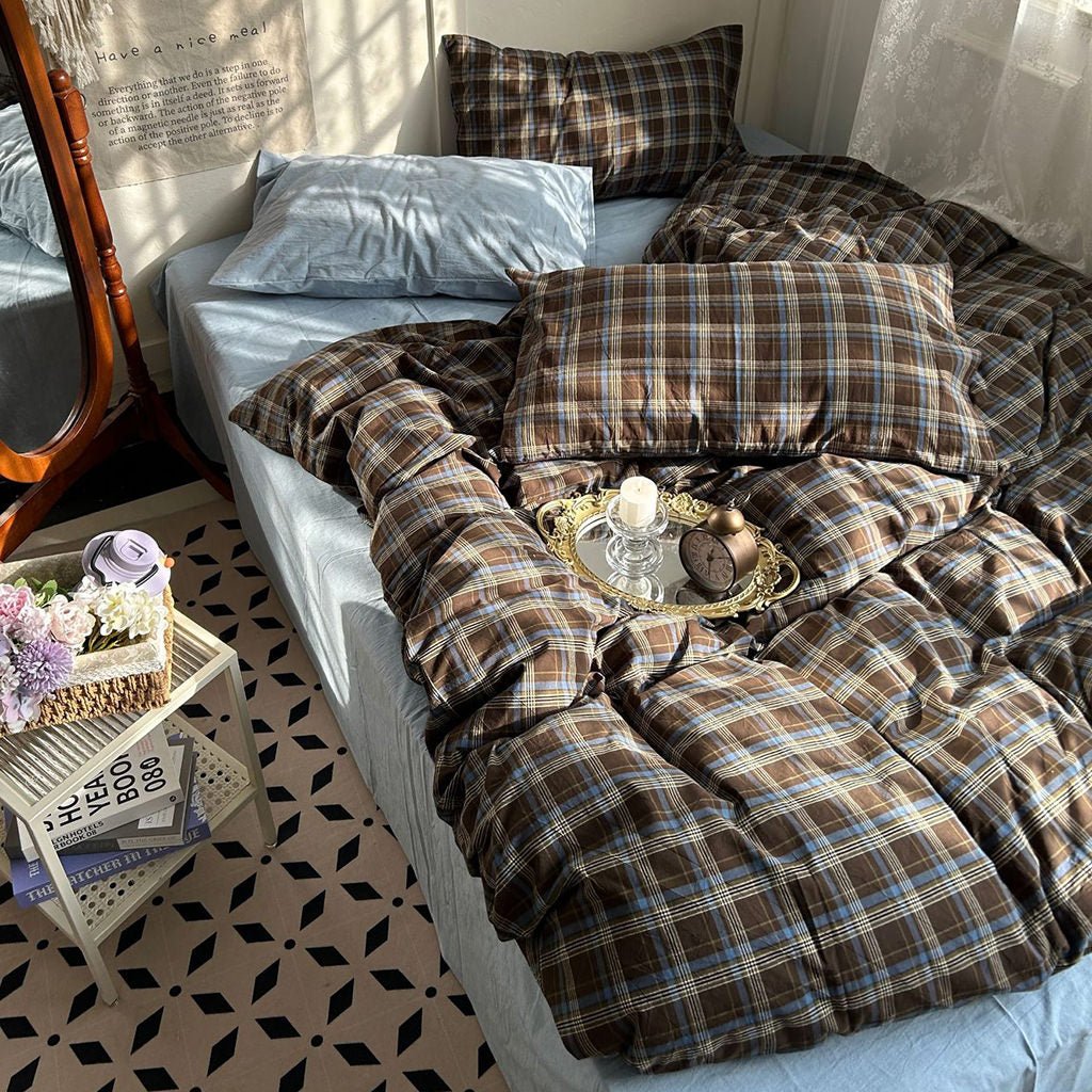 Vintage Checkered Cottage Cotton Duvet Cover Bedding Set