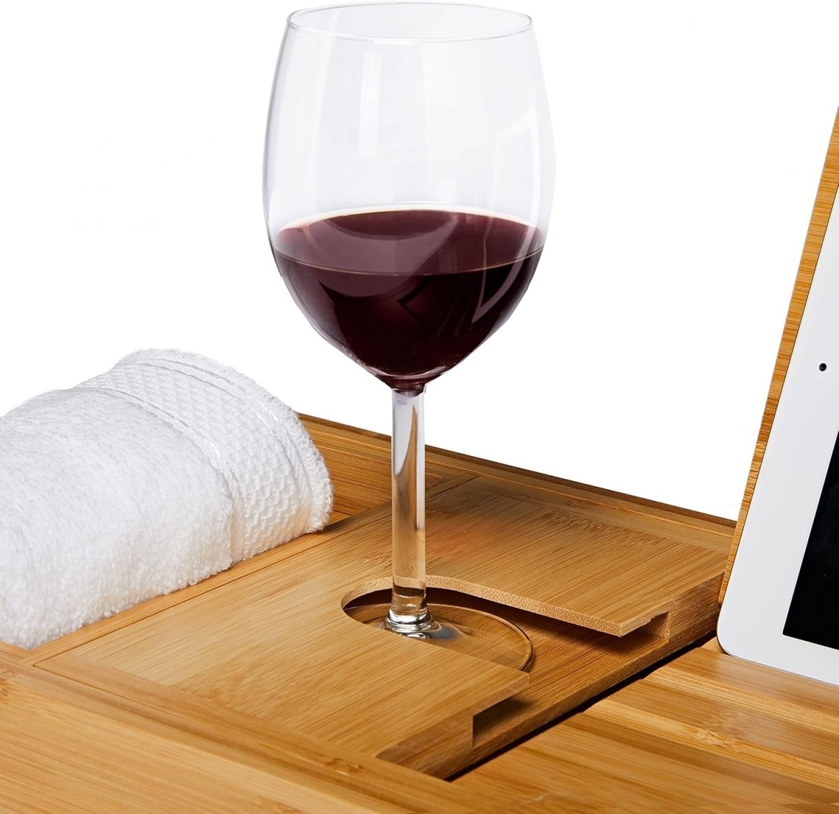 Natural Bamboo Adjustable Expandable Bathtub Caddy Tray With Book And Tablet Holder