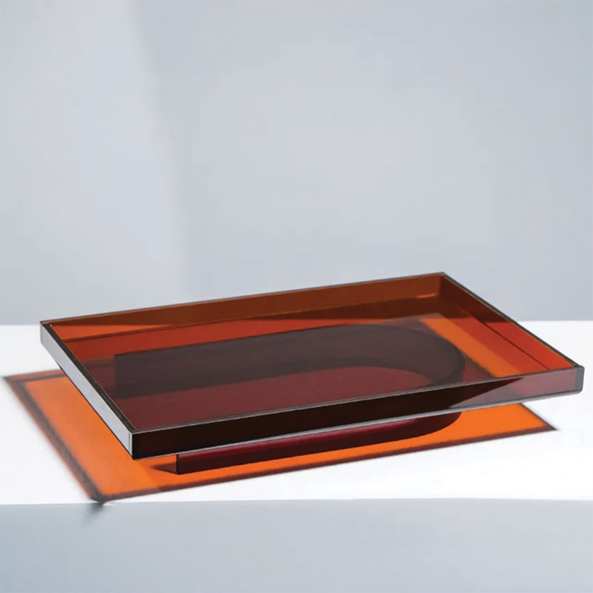 Modern Amber Acrylic Rectangular And Round Serving Tray