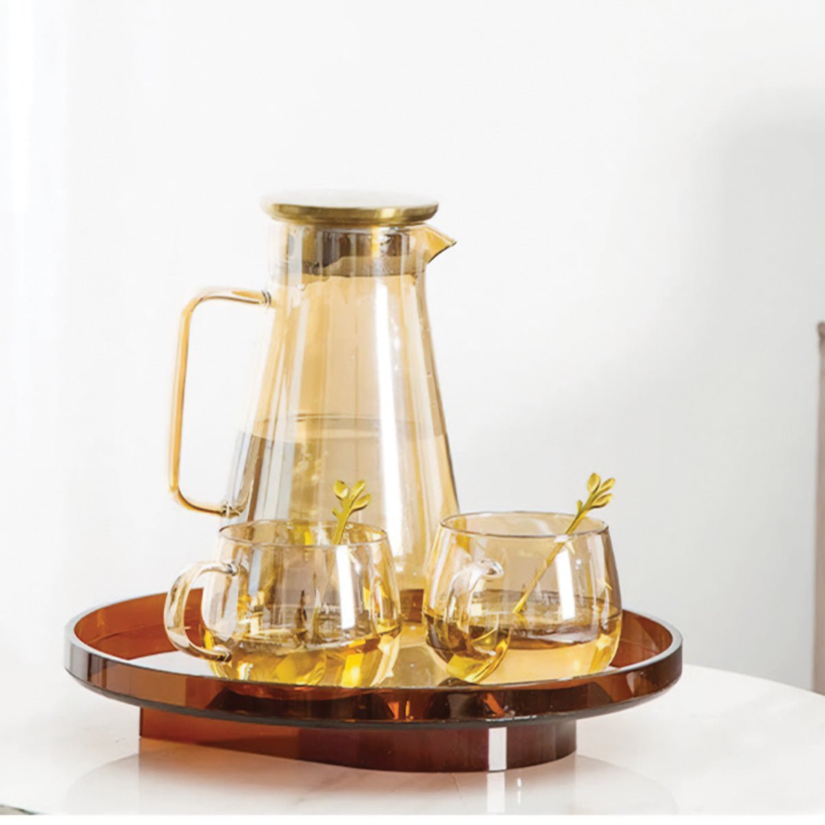 Modern Amber Acrylic Rectangular And Round Serving Tray