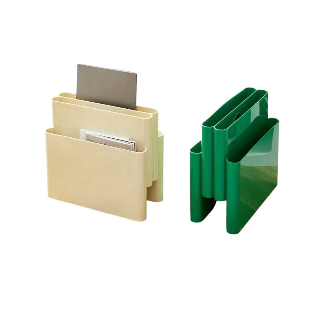 Compact Multi Compartment Durable Plastic Magazine Rack Organizer