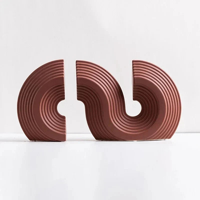Sculptural Arched Ceramic Grooved Texture Bookend Set