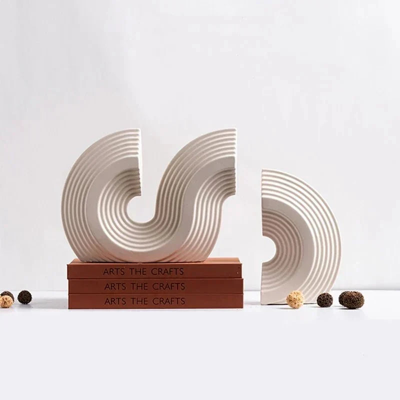 Sculptural Arched Ceramic Grooved Texture Bookend Set