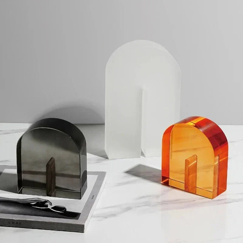 Geometric Polished Crystal Cube Arch Nonslip Bookends