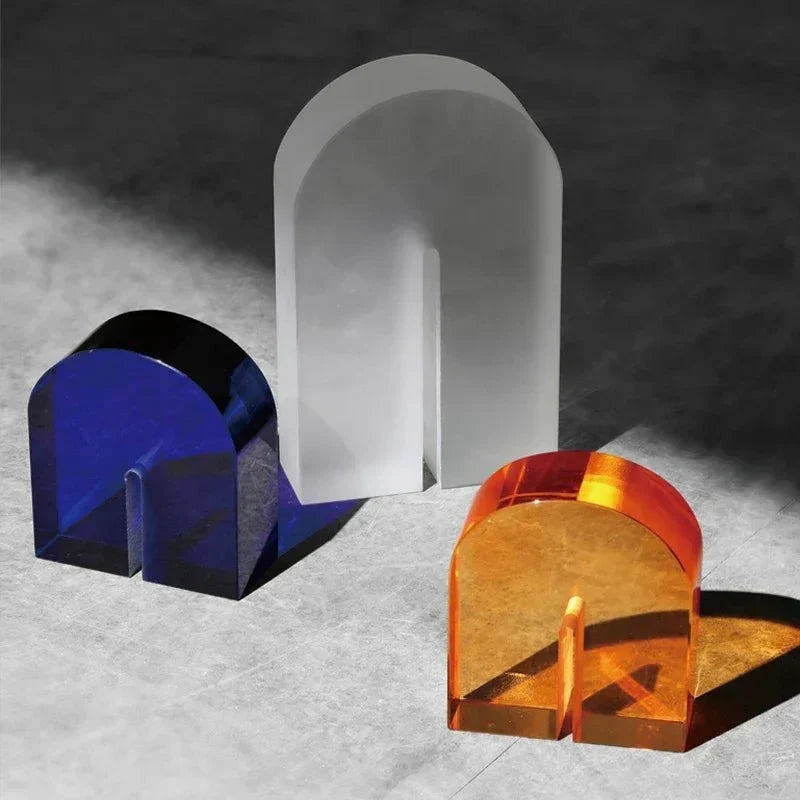 Geometric Polished Crystal Cube Arch Nonslip Bookends