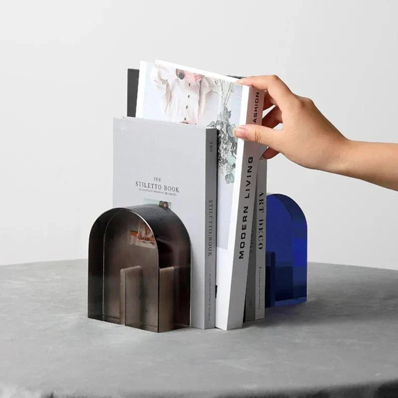 Geometric Polished Crystal Cube Arch Nonslip Bookends