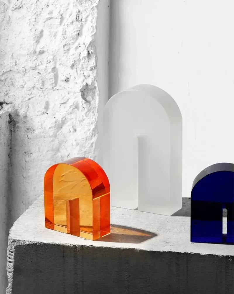 Geometric Polished Crystal Cube Arch Nonslip Bookends