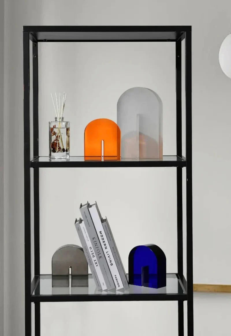 Geometric Polished Crystal Cube Arch Nonslip Bookends