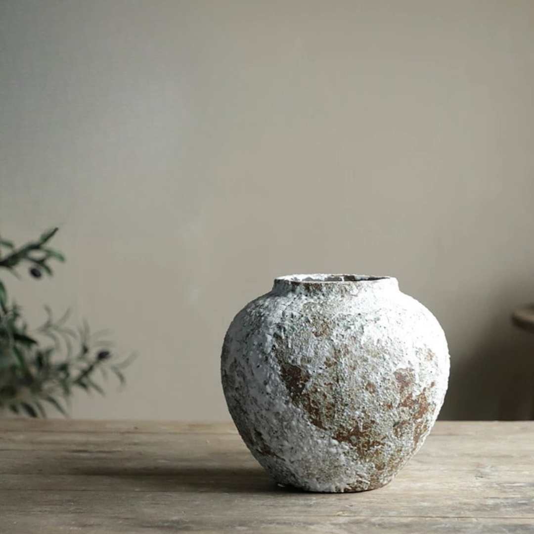 Minimalist Stone-Finish Ceramic Decorative Vase For Living Room