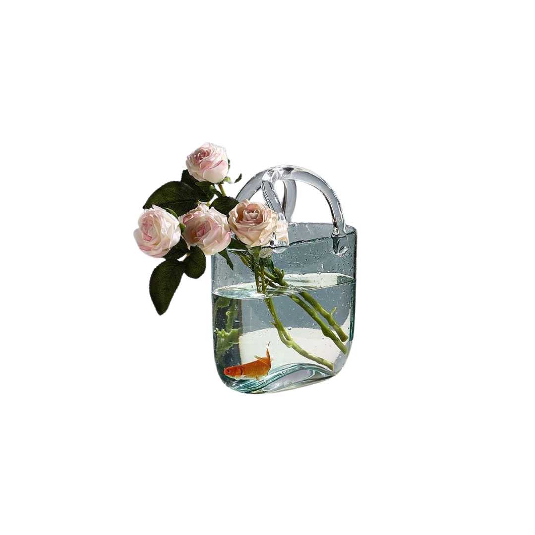 Sculptural Handbag Silhouette Clear Glass Decorative Flower Vase