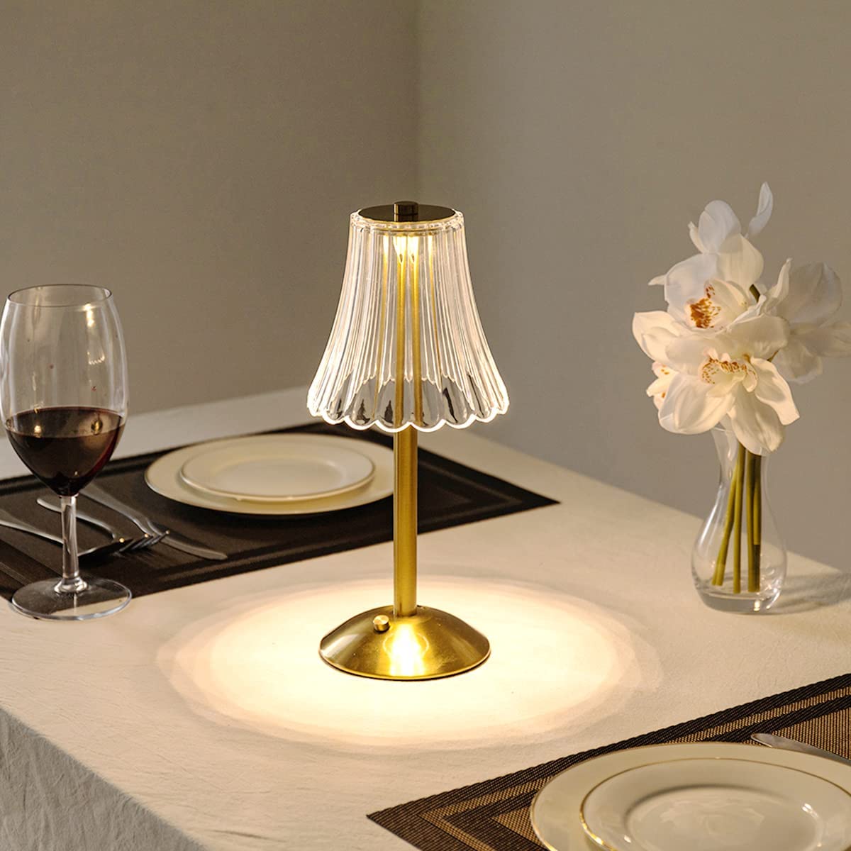Retro Crystal Shade Brushed Aluminum Rechargeable Touch Control Table Lamp