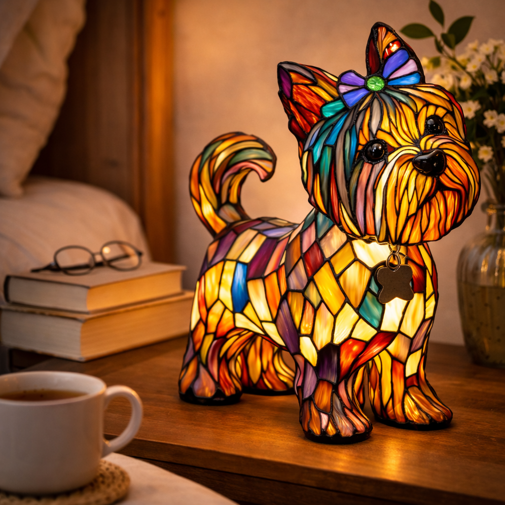 Mosaic Dog Stained Glass Decorative Table Lamp for Bedroom
