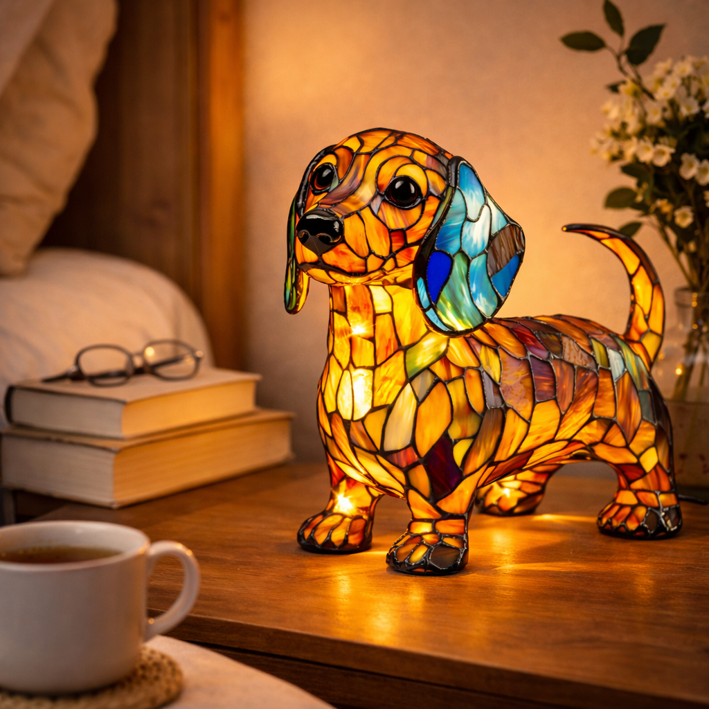 Mosaic Dog Stained Glass Decorative Table Lamp for Bedroom