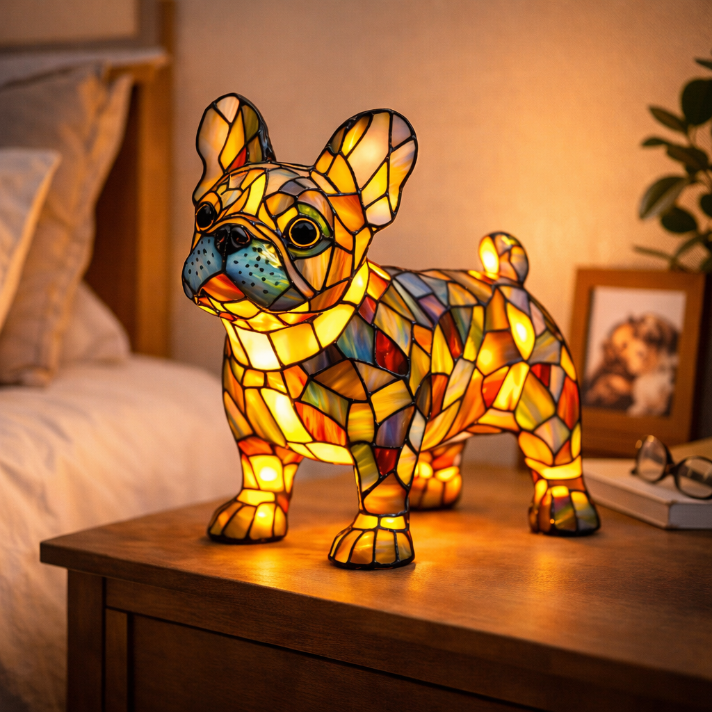 Mosaic Dog Stained Glass Decorative Table Lamp for Bedroom
