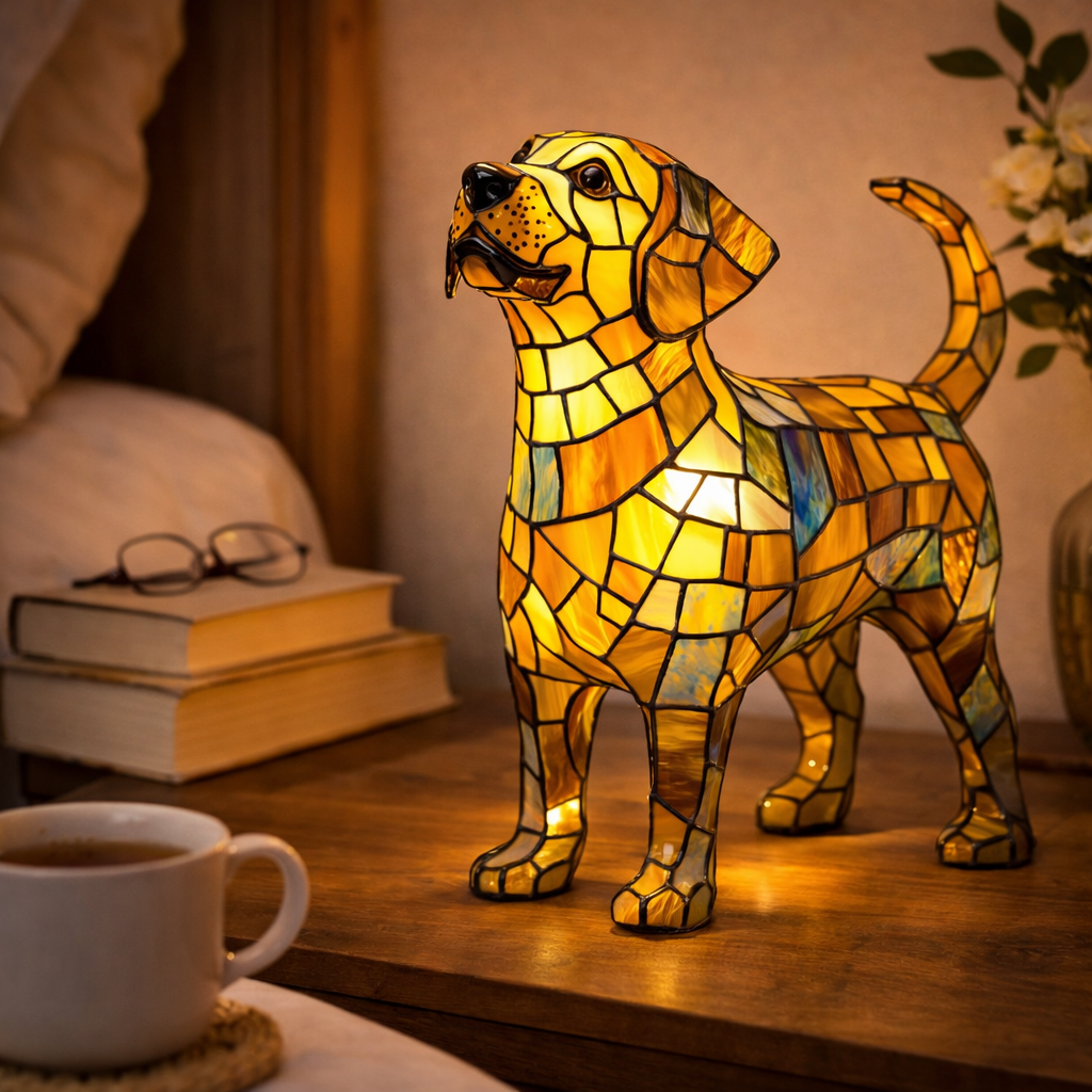 Mosaic Dog Stained Glass Decorative Table Lamp for Bedroom