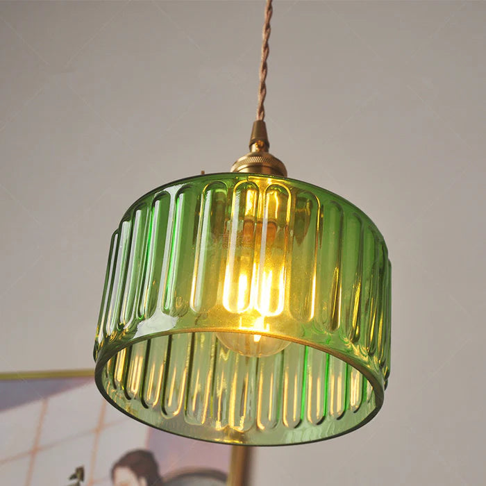 Vintage Crystal Cylindrical Glass Adjustable Height Pendant Light