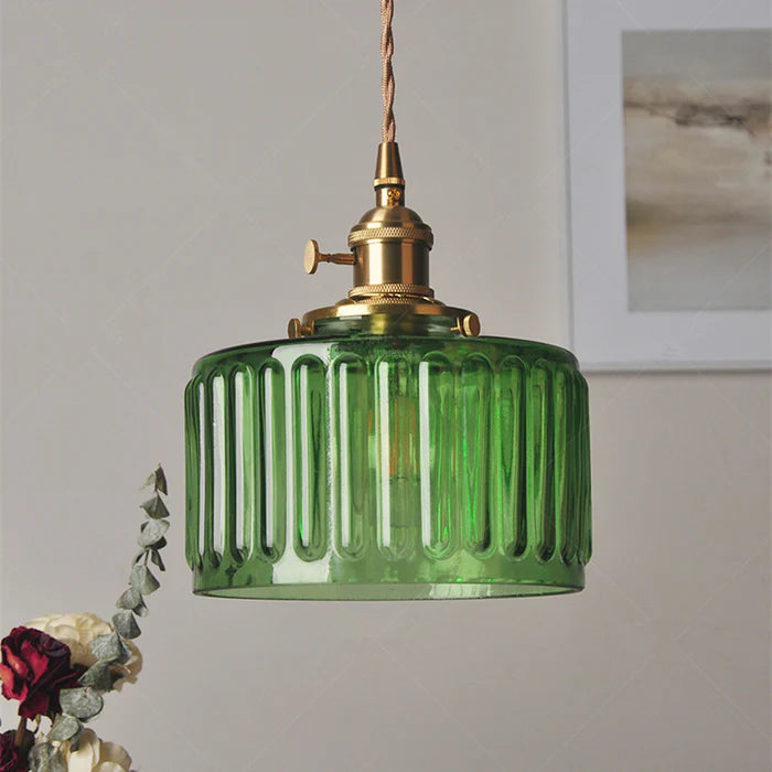 Vintage Crystal Cylindrical Glass Adjustable Height Pendant Light